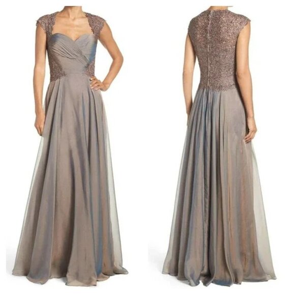 La Femme Size 6 Cocoa 21661 Ruched Chiffon A-line Gown Long Maxi Dress - Picture 1 of 14